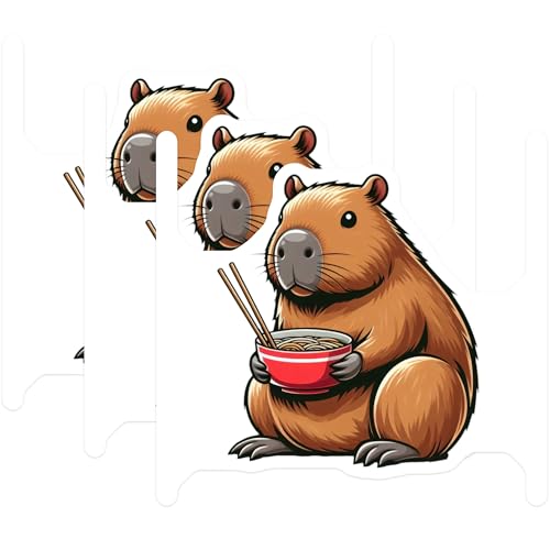 (3 Pack) Capybara Ramen Decals - Cute Rodent Stickers - Laptop Water Bottle Decals - 3 Inches On Longest Side - Easy Peel & Apply - Made in USA - 3MCS8677