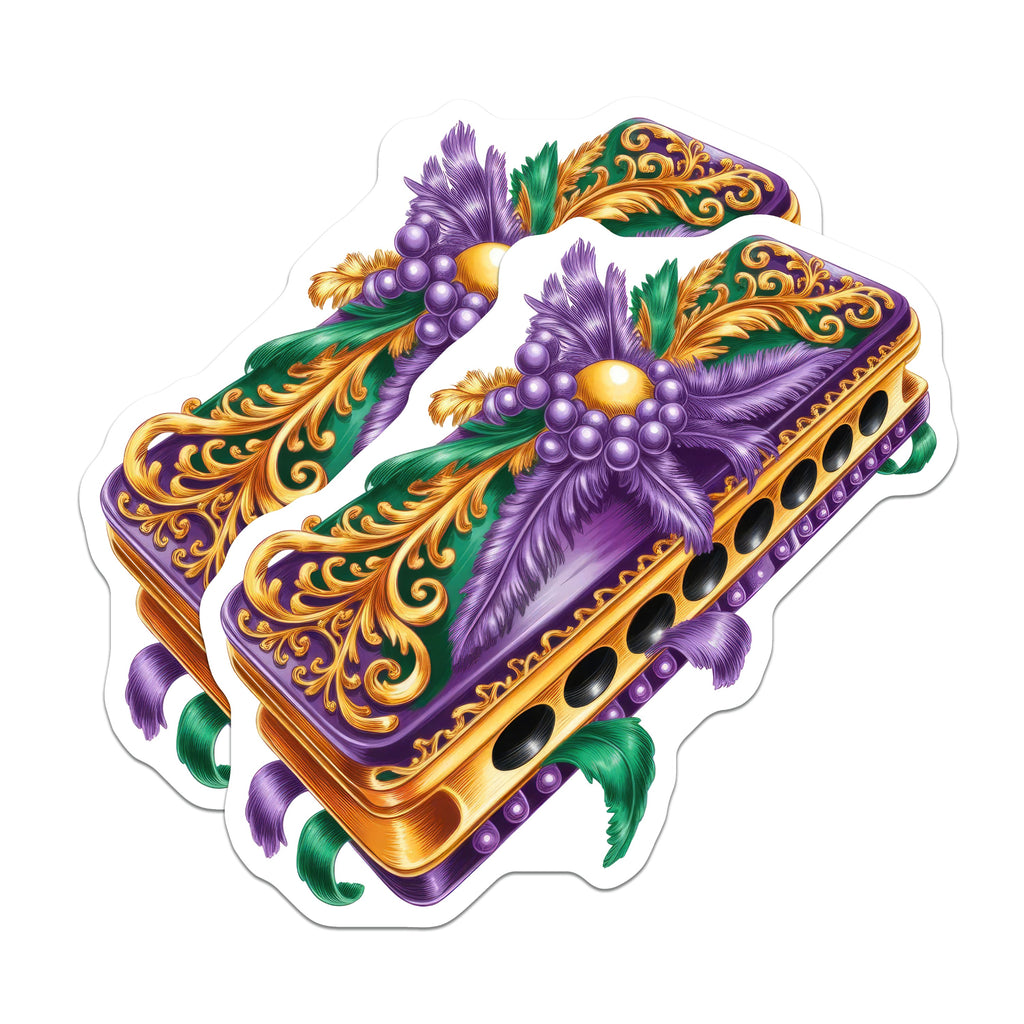(2 Pack) Mardi Gras Magnets - New Orleans Festival Decor - Ornate Carnival Souvenir - 5 Inches On Longest Side - Thick Durable Magnet - Made in USA - MAG38663