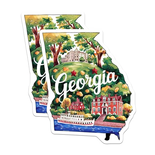 (2 Pack) Georgia State Stickers - Travel Decal - Scenic Georgia Art - 5" On Longest Side - Sticks to Smooth Flat Surfaces - Made in USA - BMCS6297