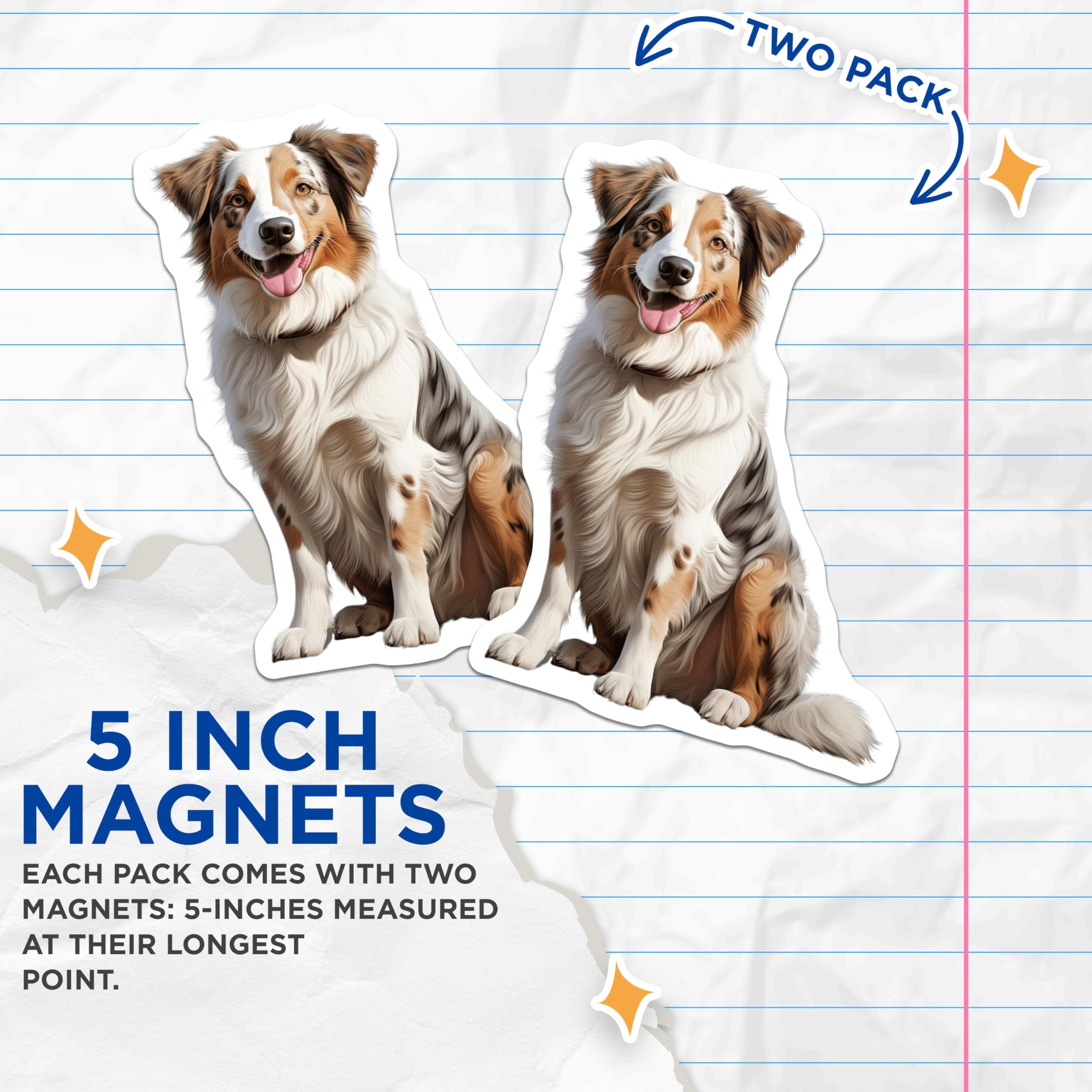 (2 Pack) Australian Shepherd Magnets - Aussie Dog Art - Pet Lover Decor - 5 Inches On Longest Side - Thick Durable Magnet - Made in USA - MAG24697