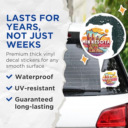 (2 Pack) Minnesota State Skyline Stickers - Travel Stickers - Midwest Adventure Stickers - 5" On Longest Side - Sticks to Smooth Flat Surfaces - Made in USA - BMCS5170