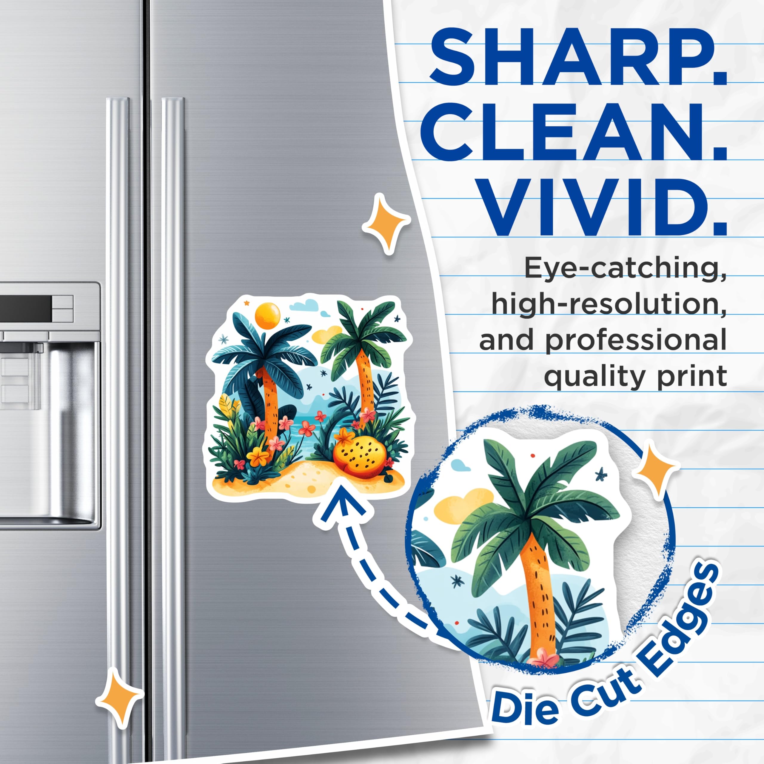 (2 Pack) Tropical Paradise Magnets - Palm Tree Beach Art - Summer Vacation Decor - 5 Inches On Longest Side - Thick Durable Magnet - Made in USA - MAG23663