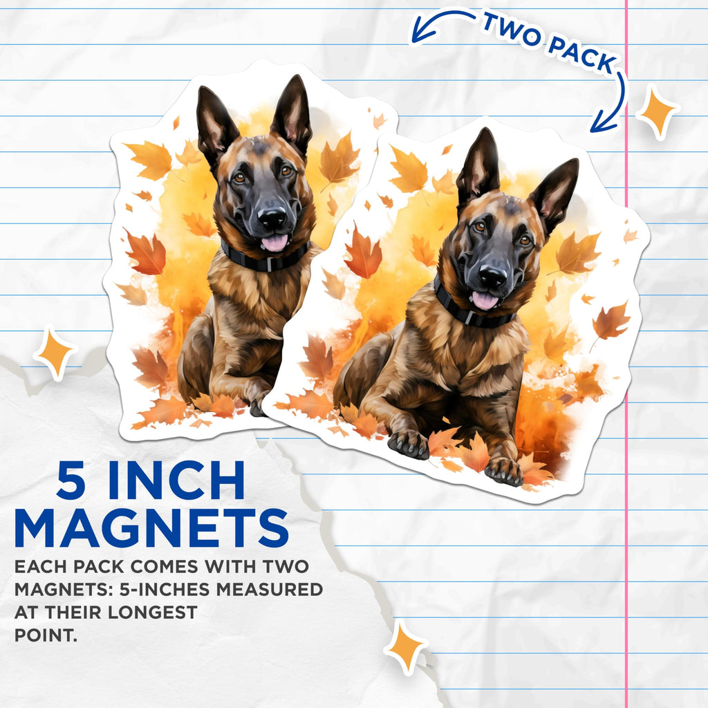 (2 Pack) German Shepherd Dog Magnets - Autumn Fall Pet Decor - Malinois Dog Lover Fridge - 5 Inches On Longest Side - Thick Durable Magnet - Made in USA - MAG28354