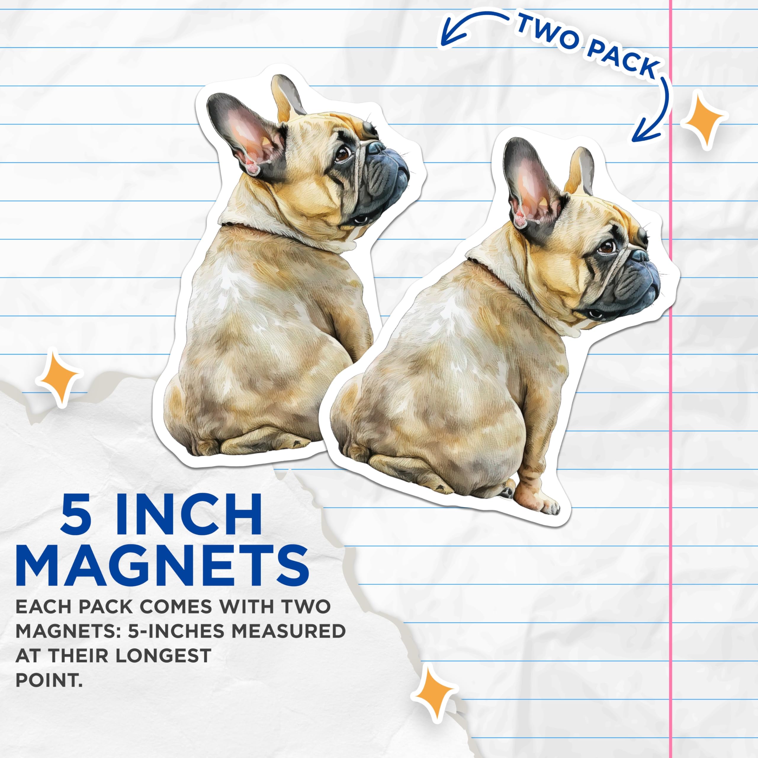 (2 Pack) French Bulldog Magnets - Dog Lover Decor - Cute Pet Magnets - 5" On Longest Side - Premium Magnet - for Cars, Refrigerators, Toolboxes, Lockers - Made in USA - MAG14126