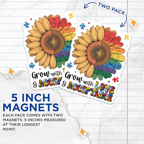 (2 Pack) Sunflower Puzzle Pieces Magnet - 5" On Longest Side - Sticks to Smooth Flat Surfaces - Made in USA - MAG10062