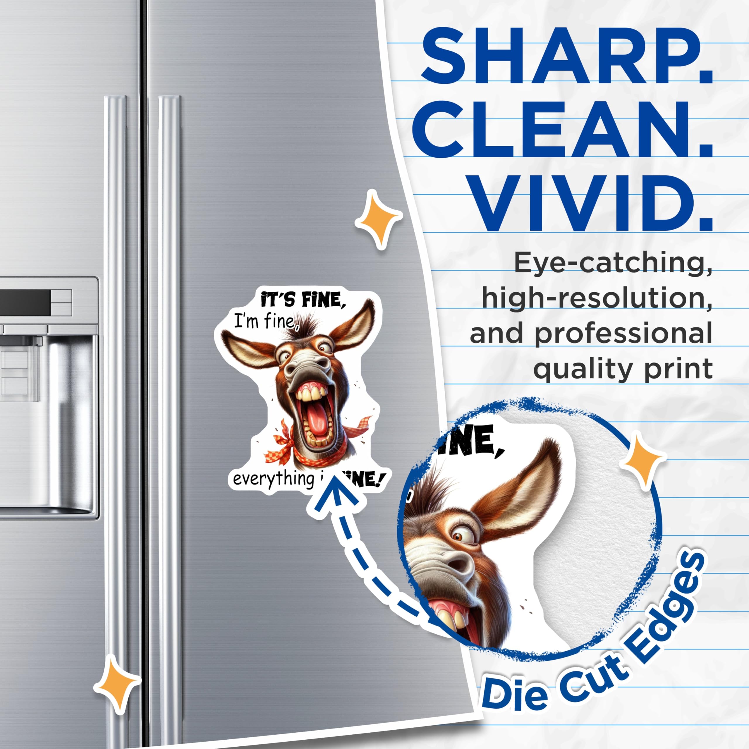 (2 Pack) Funny Donkey Magnets - It's Fine I'm Fine - Refrigerator Humor - 5" On Longest Side - Premium Magnet - for Cars, Refrigerators, Toolboxes, Lockers - Made in USA - MAG15983