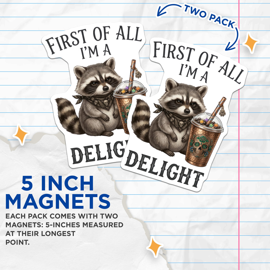 (2 Pack) Sassy Raccoon Boba Magnets - Grumpy Animal Quote Fridge Decor - Delightful Humor Accessory - 5 Inches On Longest Side - Thick Durable Magnet - Made in USA - MAG37115
