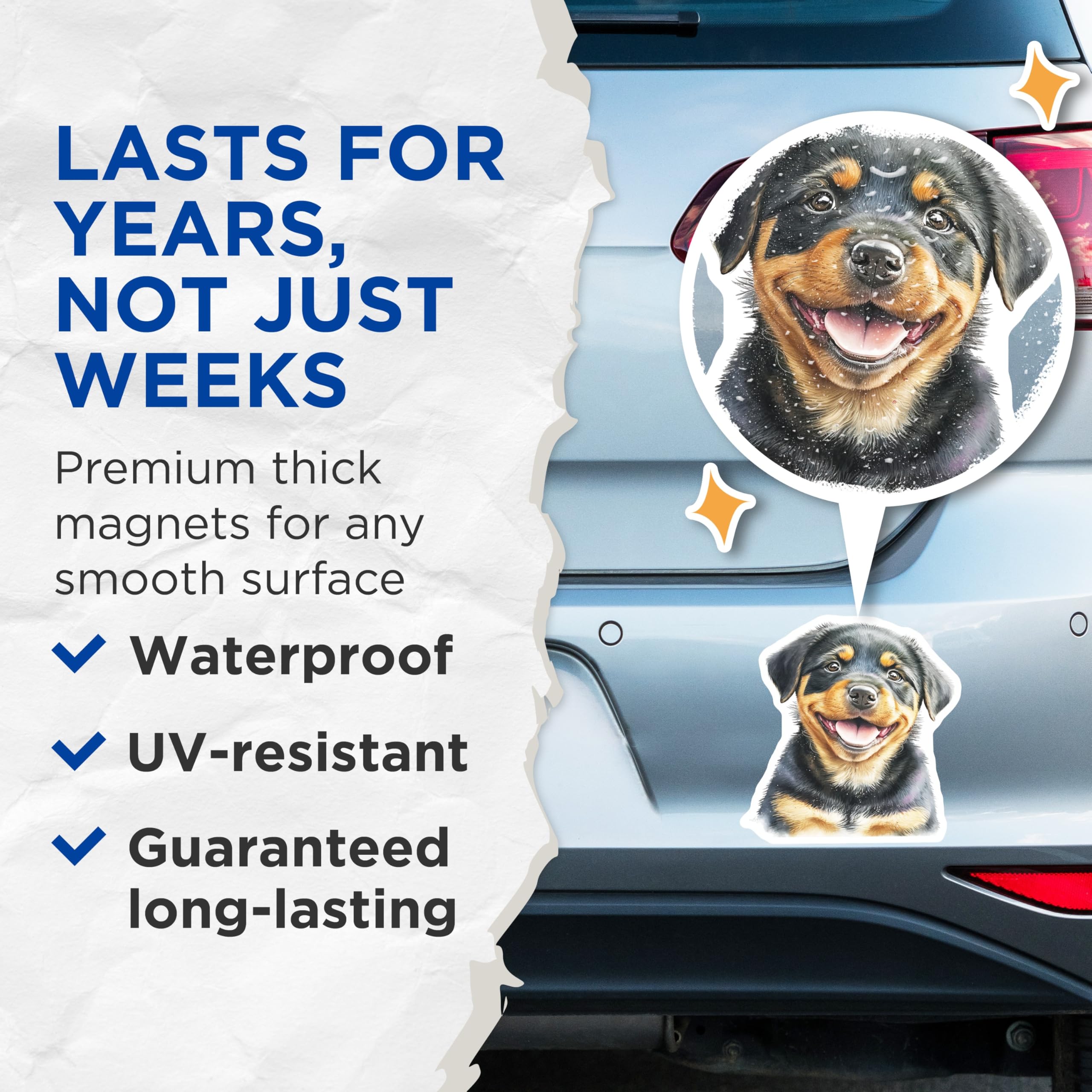 (2 Pack) Rottweiler Puppy Magnets - Smiling Dog Face - Fridge Decor Magnets - 5" On Longest Side - Premium Magnet - for Cars, Refrigerators, Toolboxes, Lockers - Made in USA - MAG14523