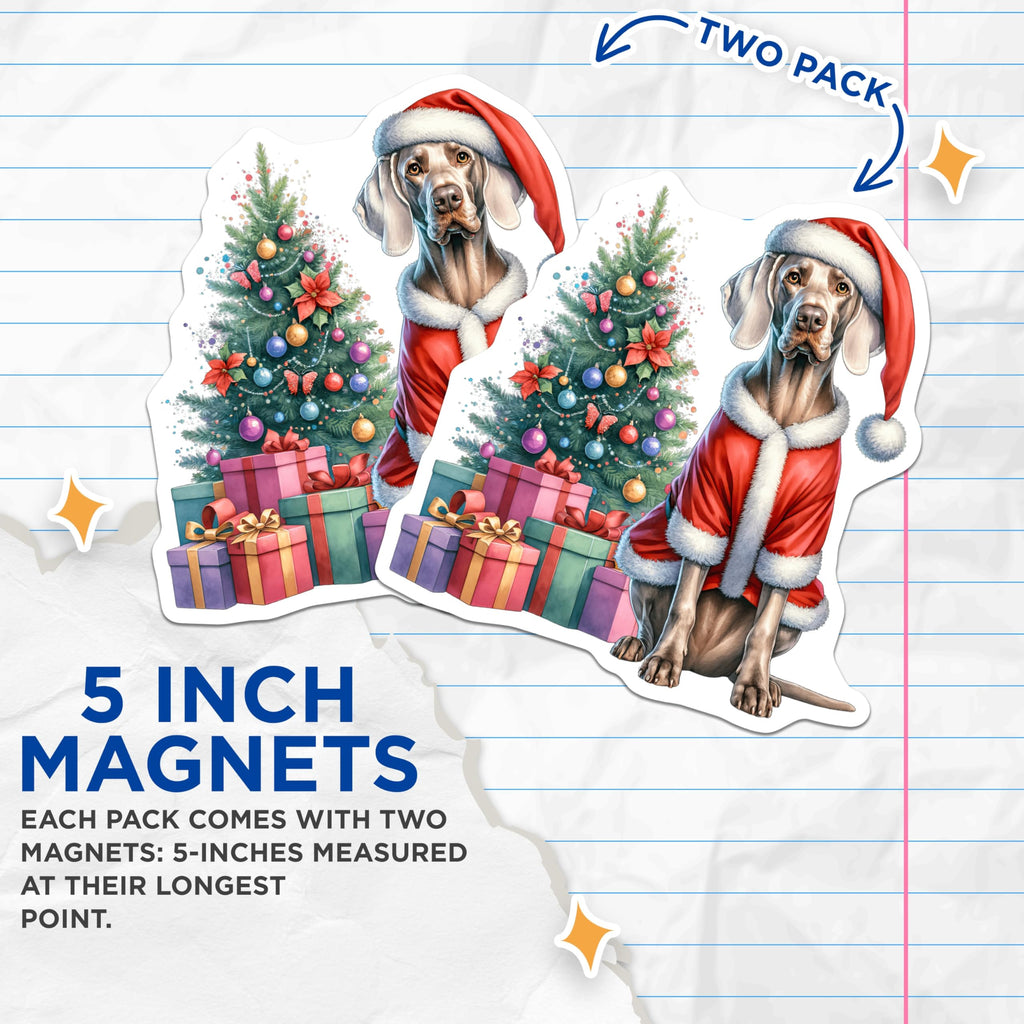 (2 Pack) Santa Dog Christmas Magnets - Weimaraner Holiday Decor - Festive Pet Lover Magnets - 5 Inches On Longest Side - Thick Durable Magnet - Made in USA - MAG28282