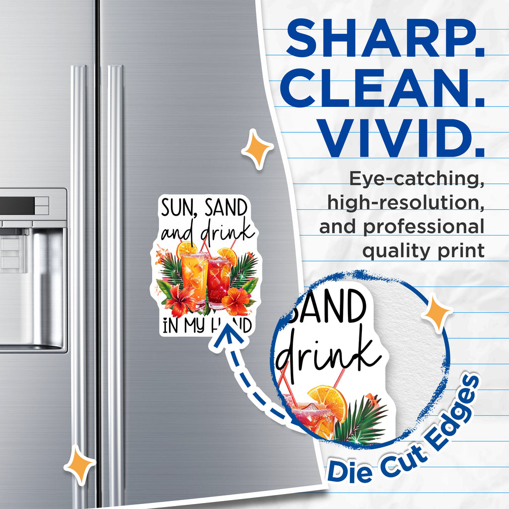 (2 Pack) Sun Sand Drink Magnets - Summer Tropical Decor - Vacation Mode Vibes for Fridge - 5 Inches On Longest Side - Thick Durable Magnet - Made in USA - MAG36640