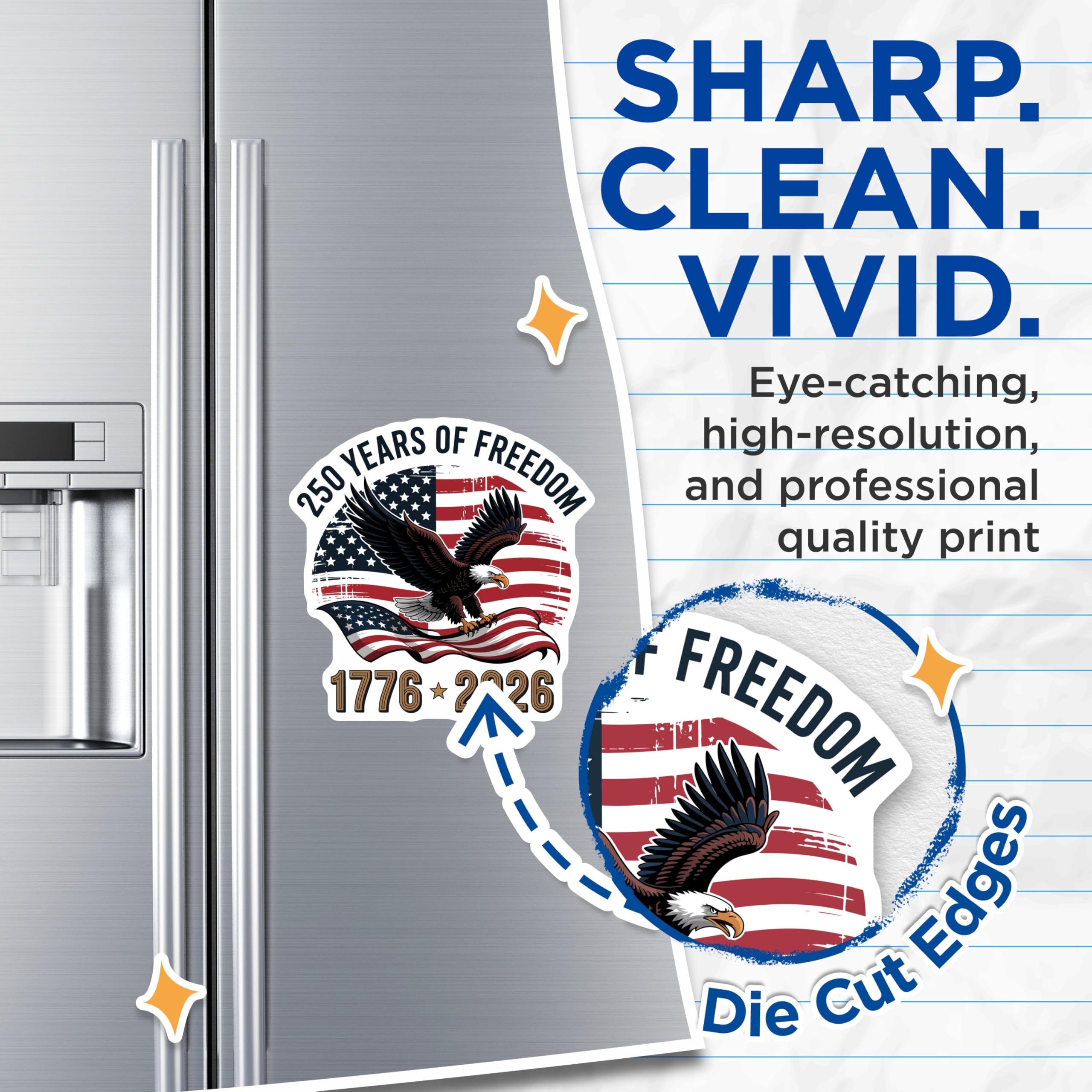 (2 Pack) 250 Years Freedom Magnets - American Eagle Flag - Patriotic USA Bicentennial Decor - 5 Inches On Longest Side - Thick Durable Magnet - Made in USA - MAG20761