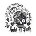 (2 Pack) May The Bridges I Burn Stickers - Motivational Skull Stickers - Gothic Skull Stickers - 5" On Longest Side - Sticks to Smooth Flat Surfaces - Made in USA - BMCS4623