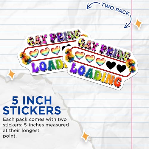 (2 Pack) Gay Pride Loading Stickers - Rainbow Heart - LGBTQ+ Vinyl Decals - 5" On Longest Side - Sticks to Smooth Flat Surfaces - Made in USA - BMCS8292