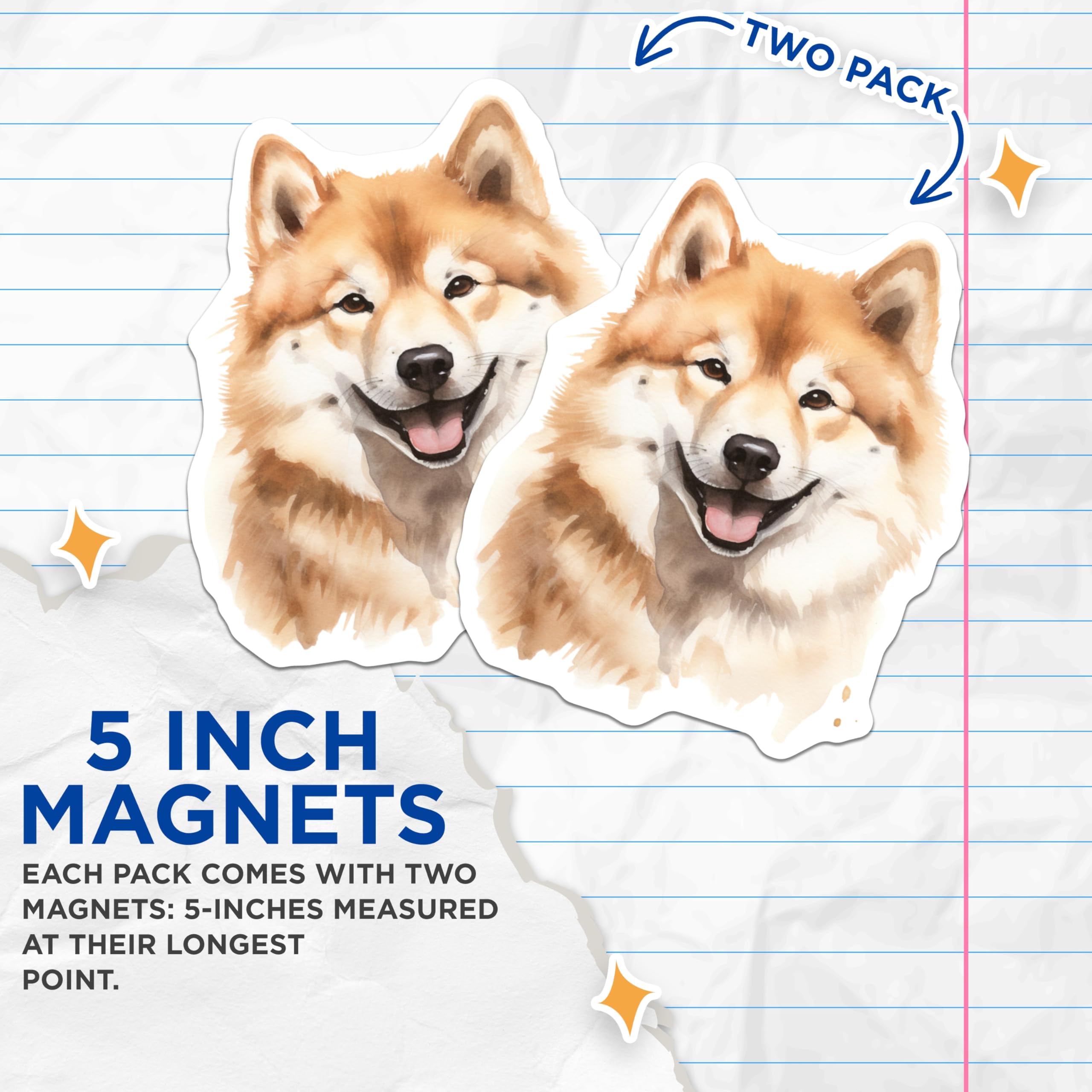 (2 Pack) Shiba Inu Dog Magnets - Watercolor Pet Art - Happy Dog Lover Decor - 5 Inches On Longest Side - Thick Durable Magnet - Made in USA - MAG26167