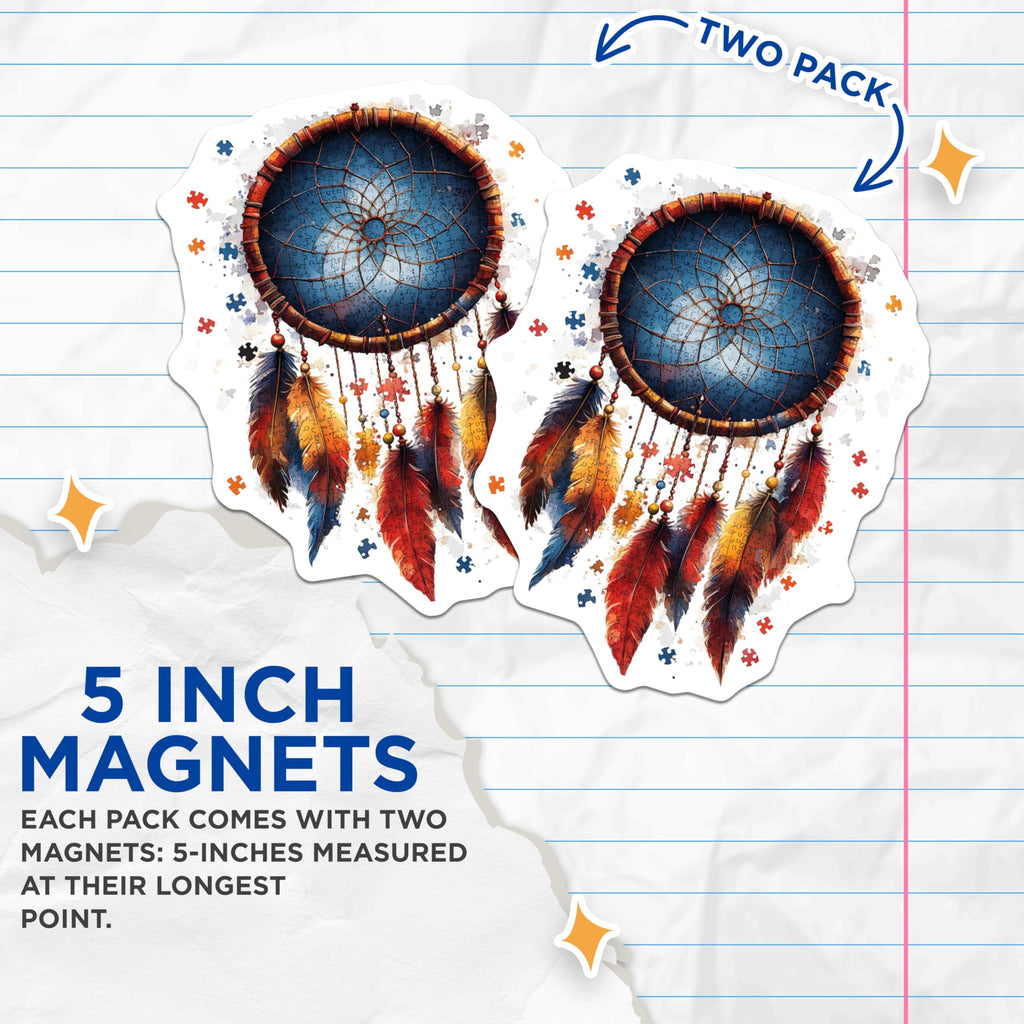 (2 Pack) Autism Awareness Magnets - Dreamcatcher Puzzle Piece - Neurodiversity Support Art - 5 Inches On Longest Side - Thick Durable Magnet - Made in USA - MAG27646