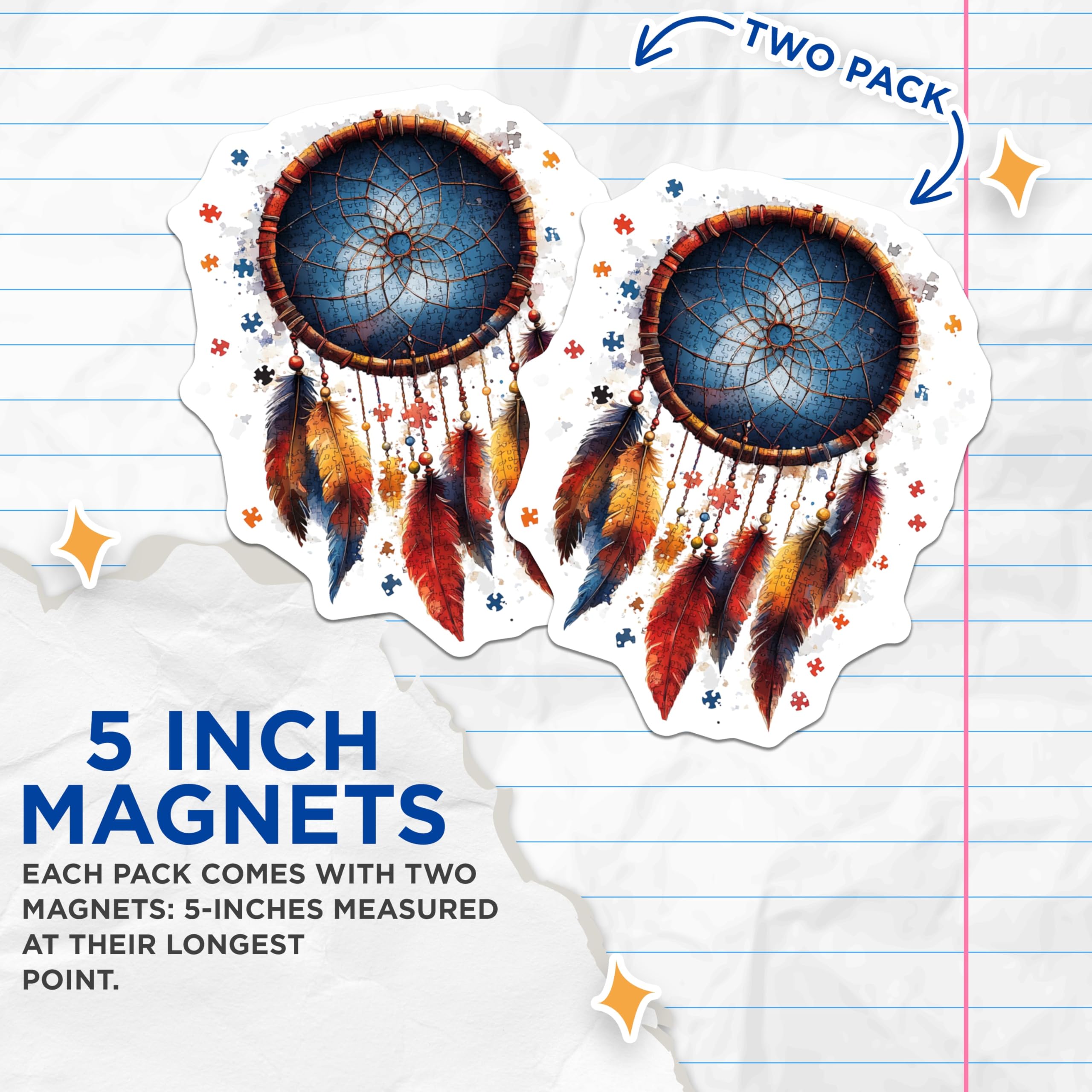 (2 Pack) Autism Awareness Magnets - Dreamcatcher Puzzle Piece - Neurodiversity Support Art - 5 Inches On Longest Side - Thick Durable Magnet - Made in USA - MAG27646