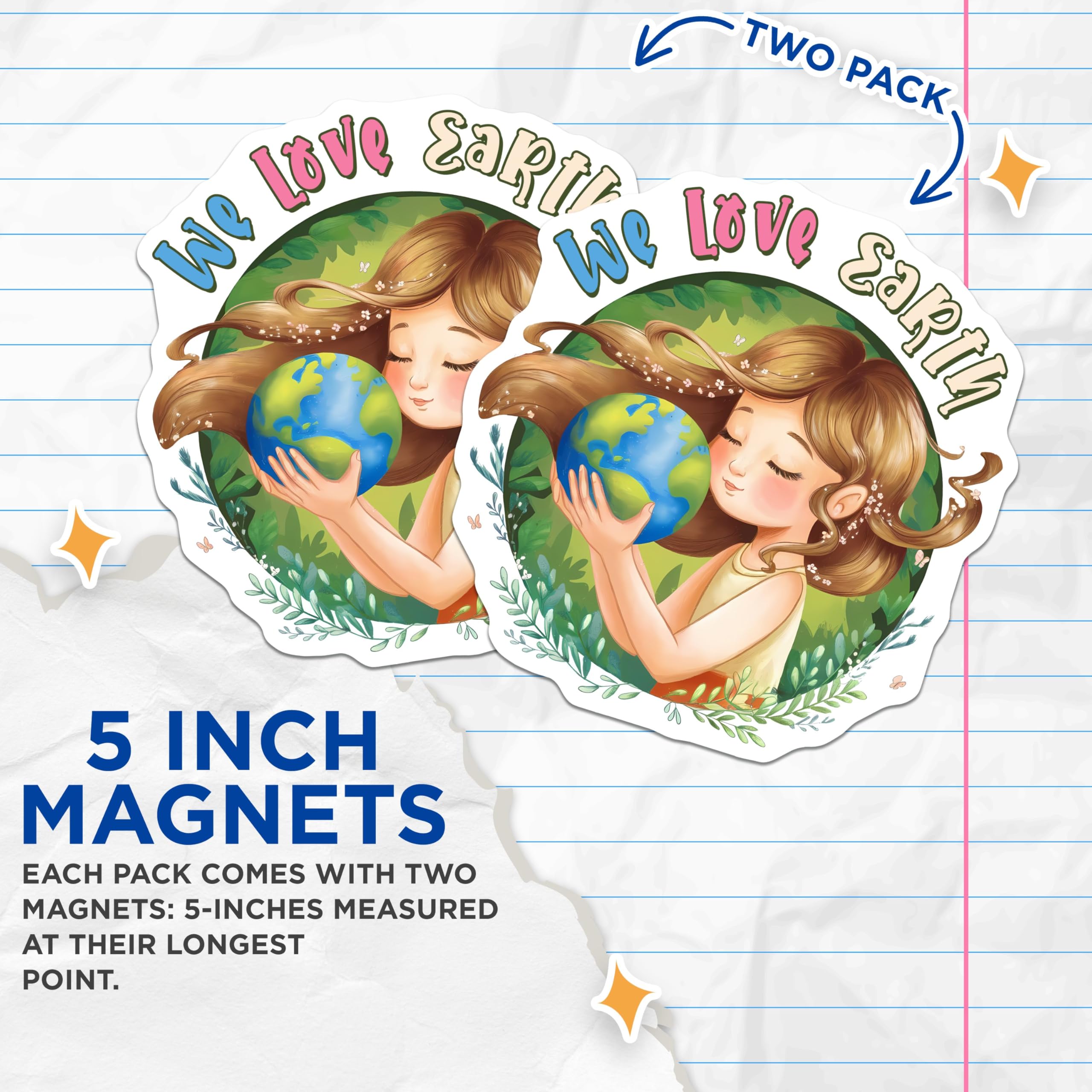 (2 Pack) We Love Earth Magnets - Eco-Friendly Reminder - Earth Day Decoration - 5" On Longest Side - for Cars, Fridges, Toolboxes - Made in USA - MAG7683