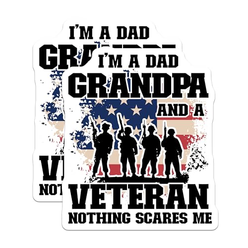 (2 Pack) Veteran Grandpa Stickers - Dad - Patriotic - Military - Family - 5" On Longest Side - Sticks to Smooth Flat Surfaces - Made in USA - BMCS5709