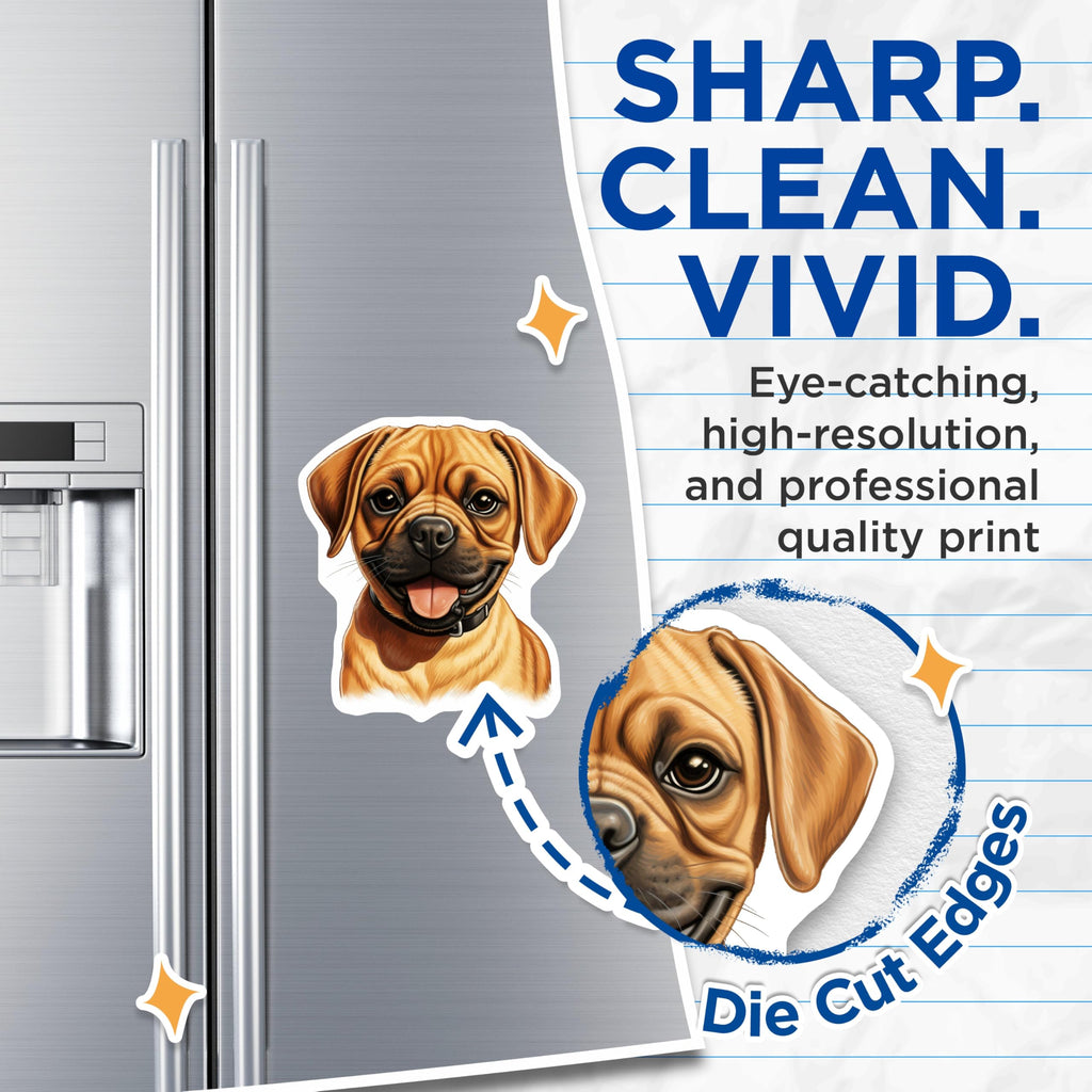 (2 Pack) Puggle Puppy Magnets - Happy Dog Refrigerator Magnet - Dog Mom Accessories for Fridge Locker Home Office - 5 Inches On Longest Side - Thick Durable Magnet - Made in USA - MAG26050