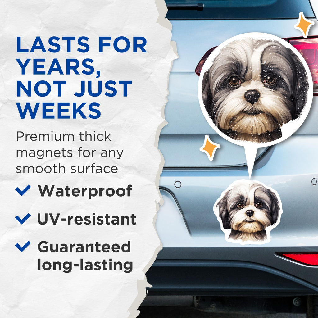 (2 Pack) Shih Tzu Magnets - Cute Pet Dog Lover - Refrigerator Accessories for Dog Mom Dad Owner - Animal Art - 5 Inches On Longest Side - Thick Durable Magnet - Made in USA - MAG30471