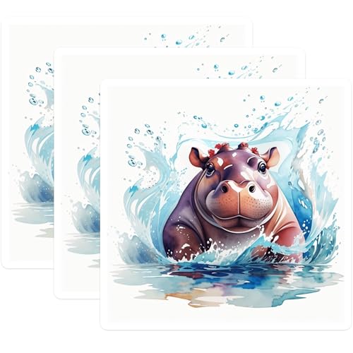 (3 Pack) Hippo Laptop Decals - Cute Animal Stickers - Playful Hippopotamus Decor - 3 Inches On Longest Side - Easy Peel & Apply - Made in USA - 3MCS7465