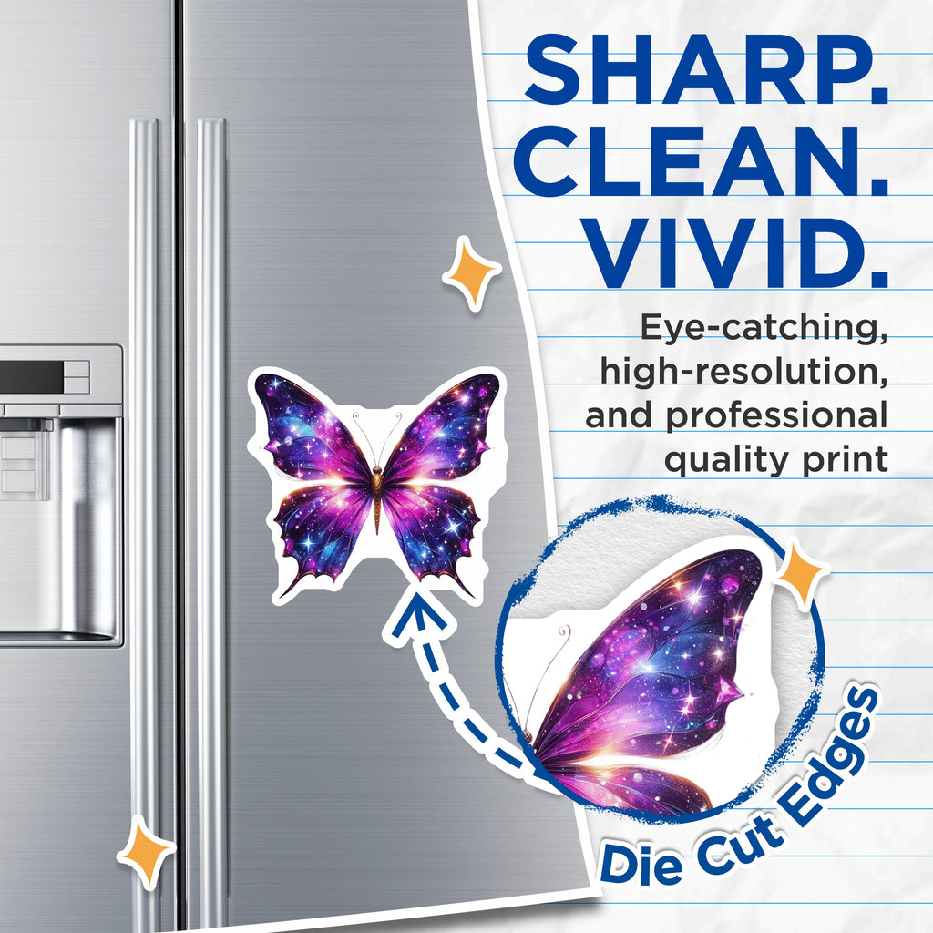 (2 Pack) Cosmic Butterfly Magnets - Galaxy Wing Decor - Aesthetic Fridge Magnet - 5 Inches On Longest Side - Thick Durable Magnet - Made in USA - MAG38002