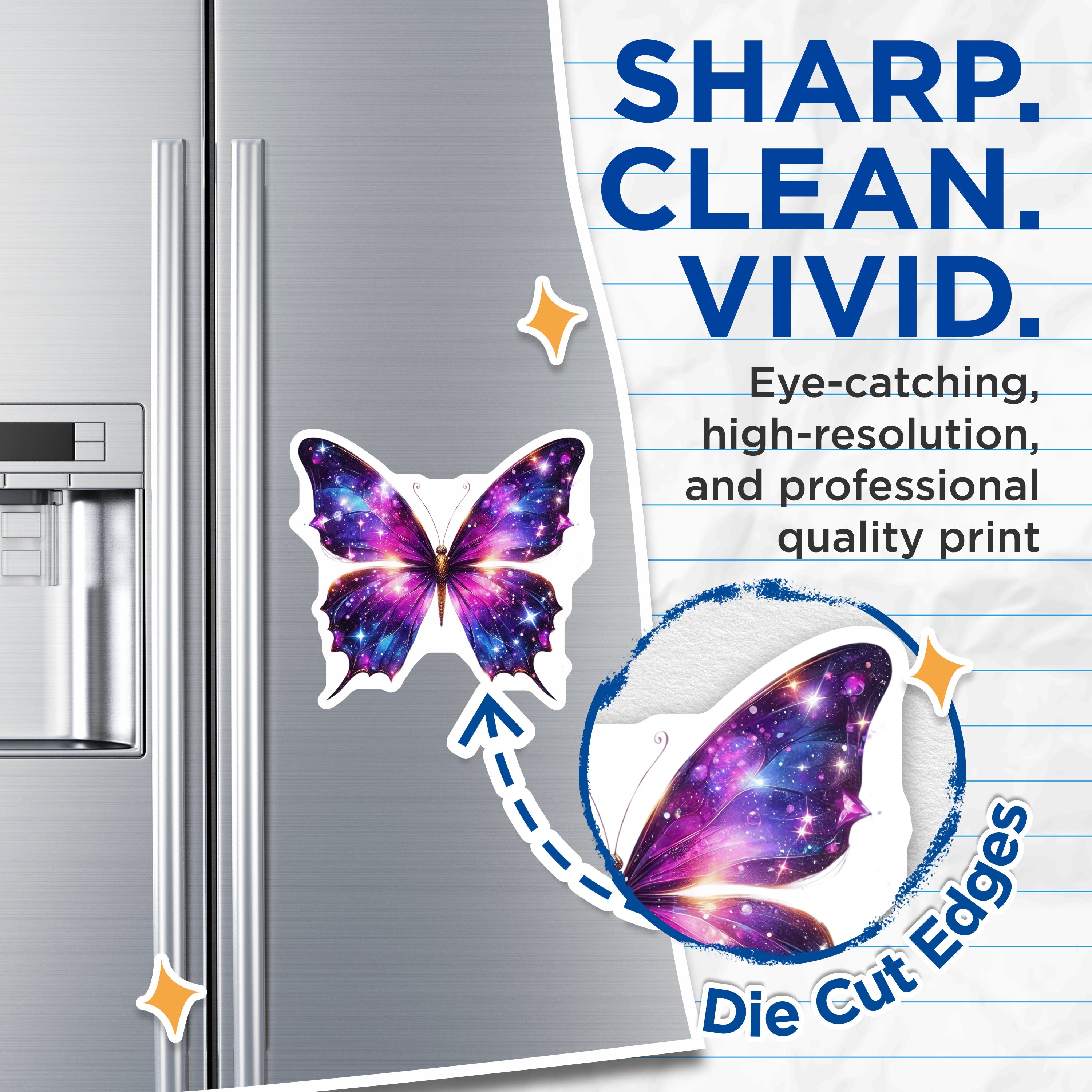 (2 Pack) Cosmic Butterfly Magnets - Galaxy Wing Decor - Aesthetic Fridge Magnet - 5 Inches On Longest Side - Thick Durable Magnet - Made in USA - MAG38002