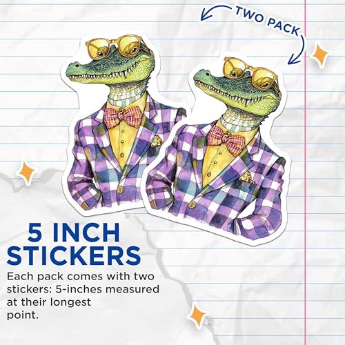 (2 Pack) Cool Alligator Stickers - Sunglasses Reptile Decal - Hipster Art Sticker - 5" On Longest Side - Sticks to Smooth Flat Surfaces - Made in USA - BMCS9501