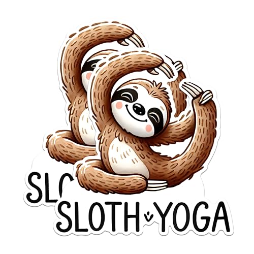 (2 Pack) Sloth Yoga Stickers - Cute Animal Yoga Stickers - Relaxing Sloth Decals for Laptop and Water Bottle - 5" On Longest Side - Sticks to Any Smooth Flat Surface - Made in USA - BMCS2734