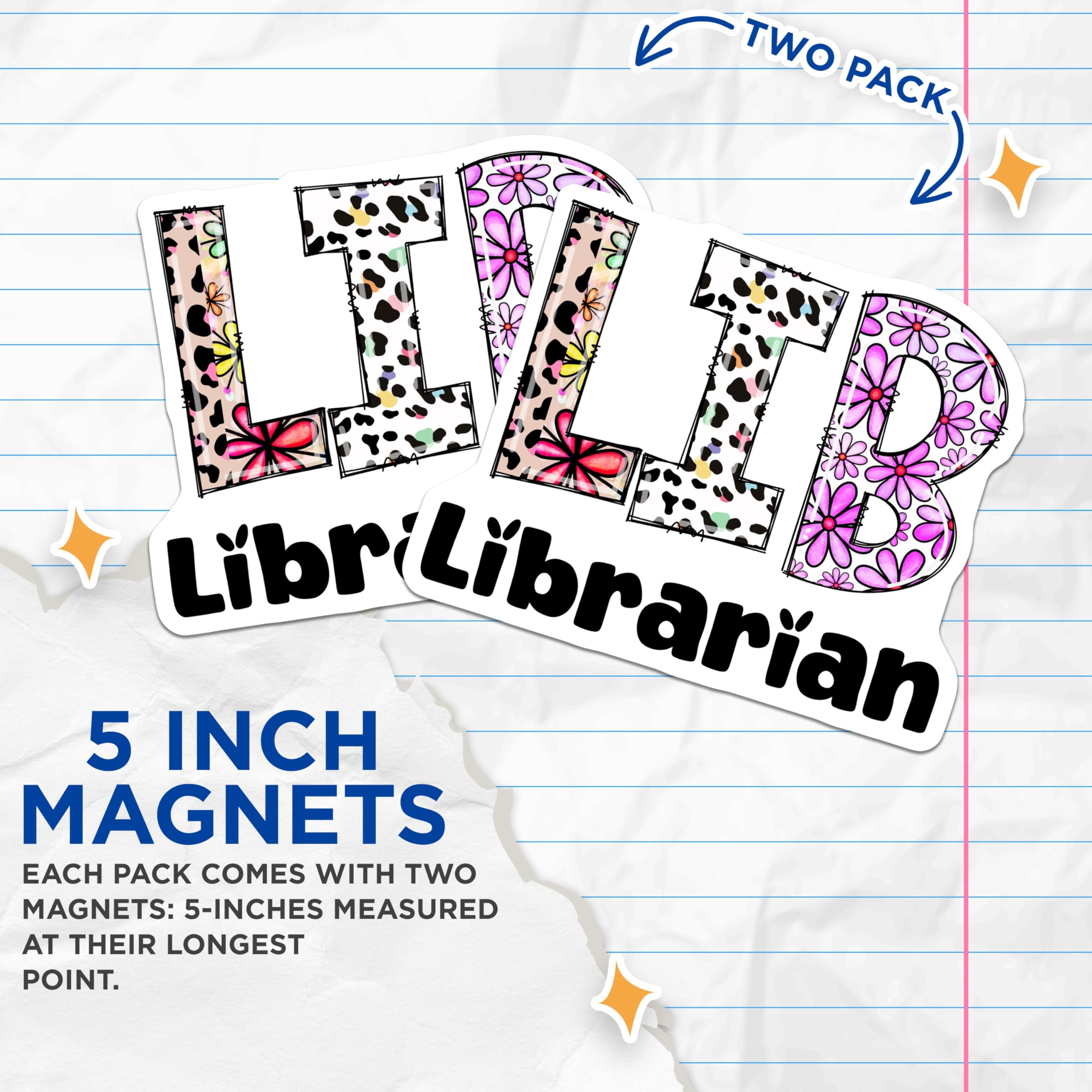 (2 Pack) Librarian Magnets - Teacher Appreciation - Book Lover Accessories - 5" On Longest Side - Premium Magnet - for Cars, Refrigerators, Toolboxes, Lockers - Made in USA - MAG14013