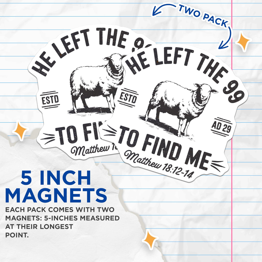 (2 Pack) Lost Sheep Christian Magnets - Matthew 18:12-14 Scripture Verse - Religious Refrigerator Decor - 5 Inches On Longest Side - Thick Durable Magnet - Made in USA - MAG24467