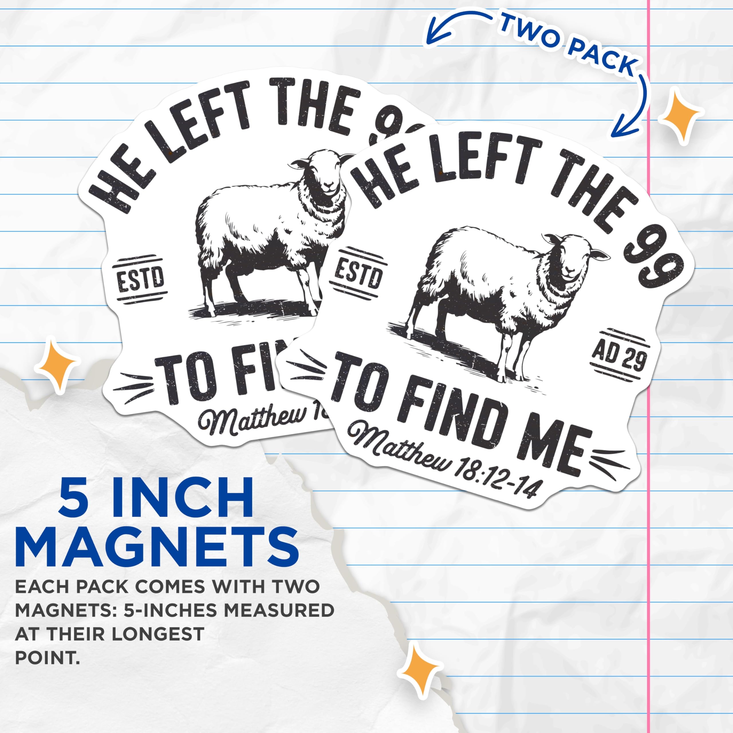 (2 Pack) Lost Sheep Christian Magnets - Matthew 18:12-14 Scripture Verse - Religious Refrigerator Decor - 5 Inches On Longest Side - Thick Durable Magnet - Made in USA - MAG24467