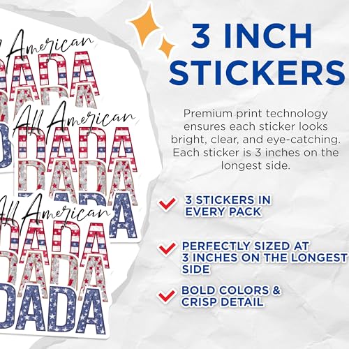 (3 Pack) All American Dads Decals - Patriotic Fathers - USA Flag Stickers - 3 Inches On Longest Side - Easy Peel & Apply - Made in USA - 3MCS7260