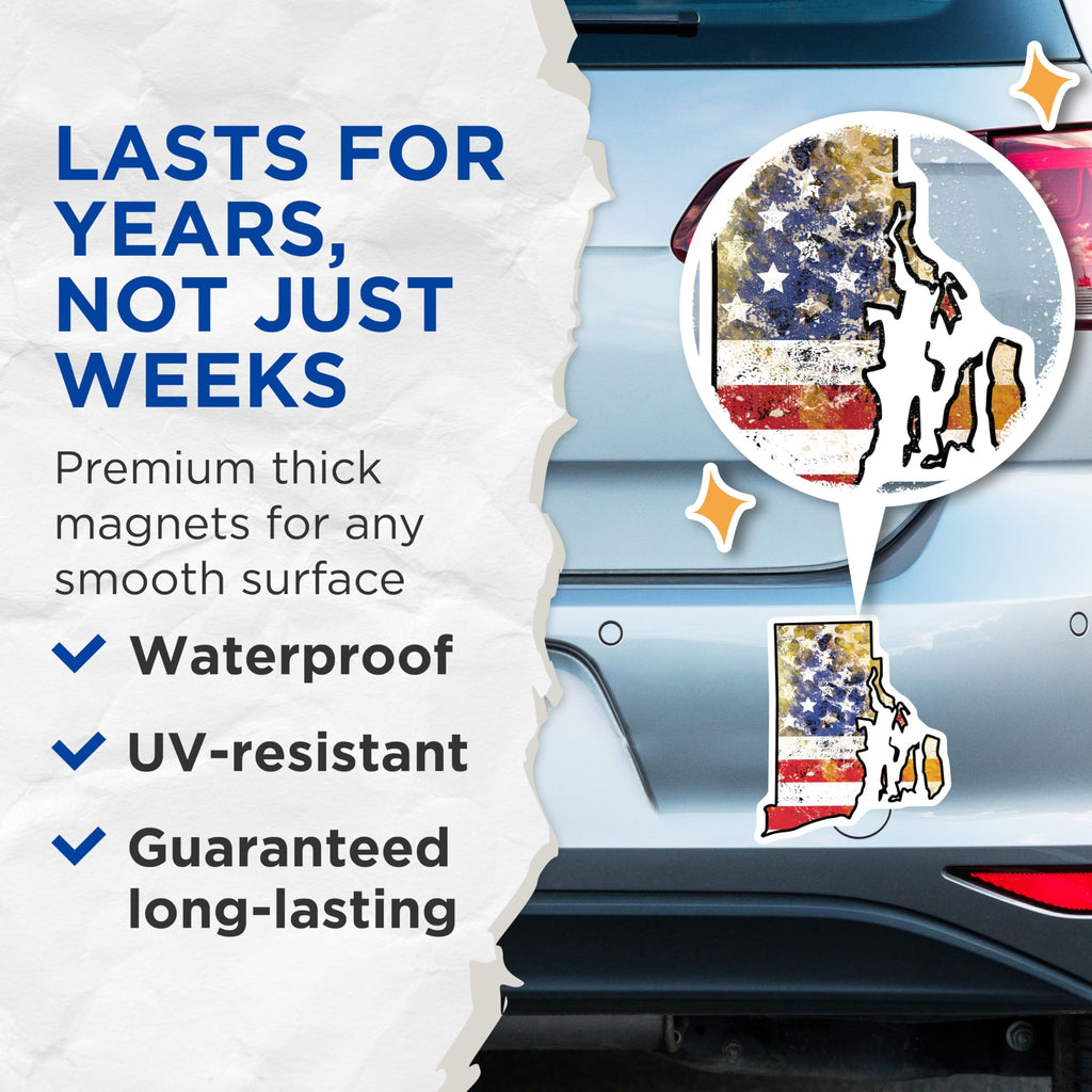 (2 Pack) Rhode Island Magnets - US Flag RI State - Patriotic Fridge Decor - 5" On Longest Side - Premium Magnet - for Cars, Refrigerators, Toolboxes, Lockers - Made in USA - MAG17964