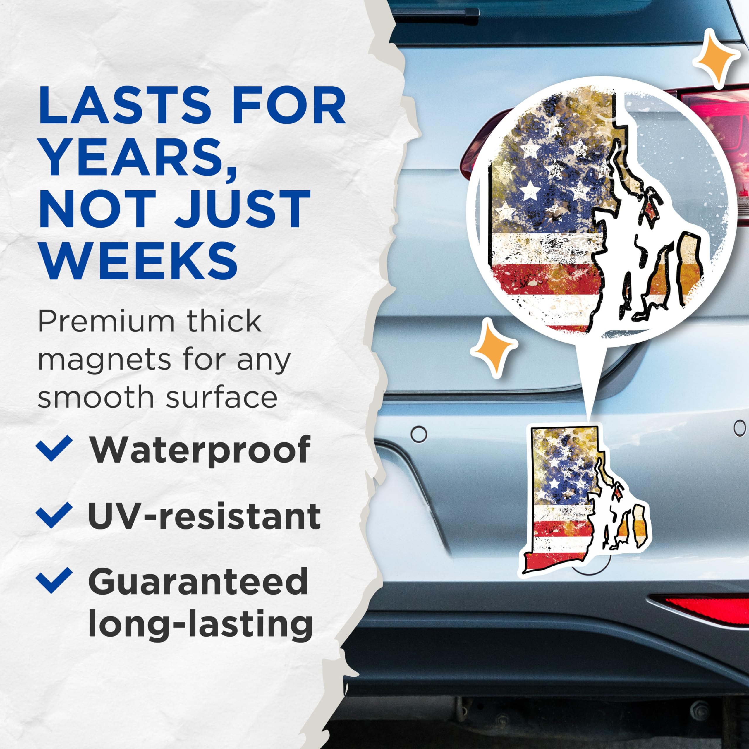 (2 Pack) Rhode Island Magnets - US Flag RI State - Patriotic Fridge Decor - 5" On Longest Side - Premium Magnet - for Cars, Refrigerators, Toolboxes, Lockers - Made in USA - MAG17964