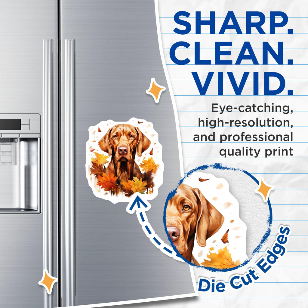 (2 Pack) Autumn Vizsla Dog Magnets - Fall Leaves Pet Lover - Rustic Refrigerator Decor - 5 Inches On Longest Side - Thick Durable Magnet - Made in USA - MAG29540