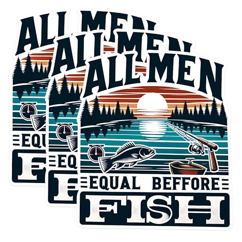 (3 Pack) Fishing Decals - All Men Equal Before Fish - Angler Laptop Decal - 3 Inches On Longest Side - Easy Peel & Apply - Made in USA - 3MCS1476