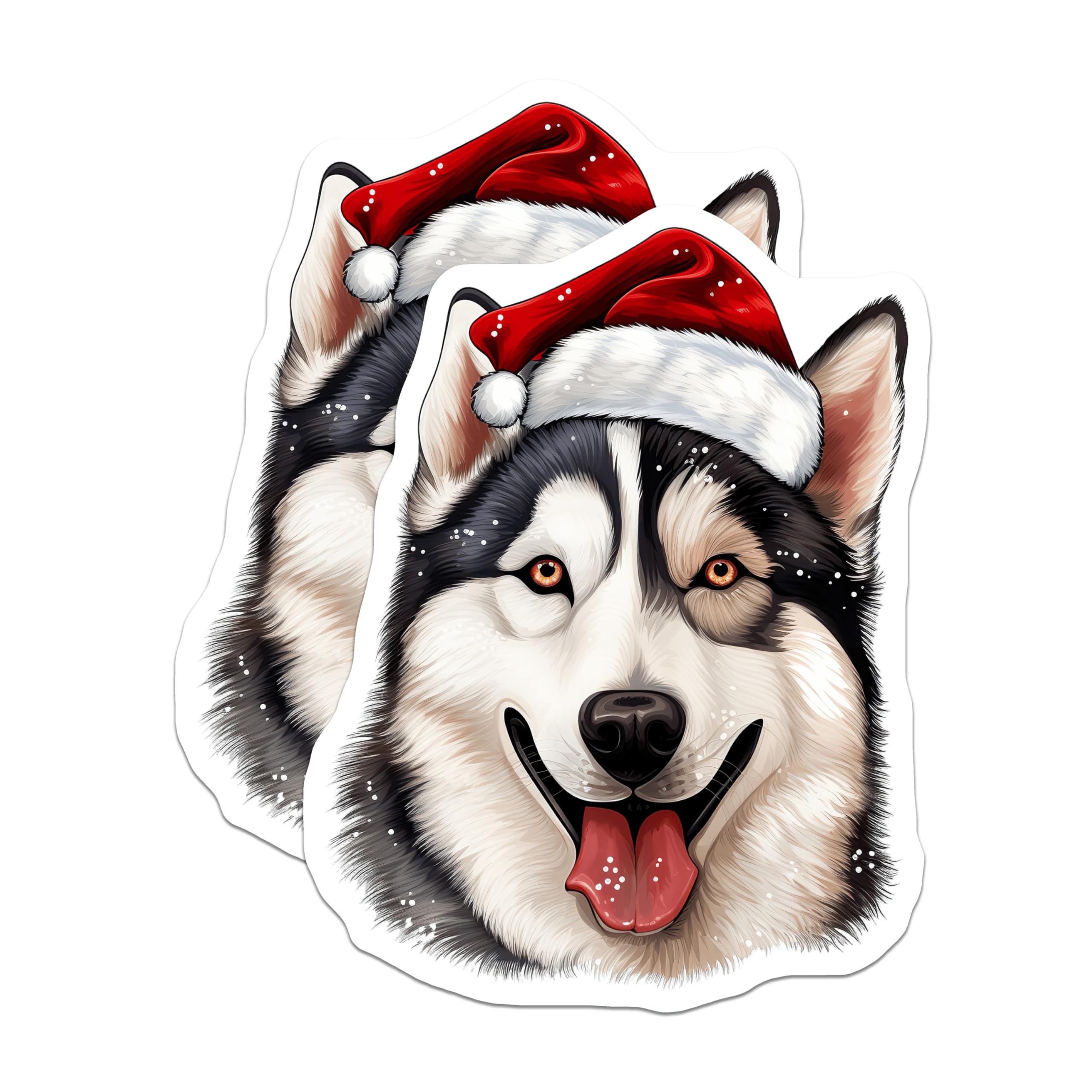 (2 Pack) Christmas Husky Magnets - Santa Hat Dog Magnet - Festive Animal Decor for Refrigerator - 5 Inches On Longest Side - Thick Durable Magnet - Made in USA - MAG29328