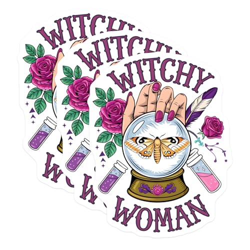 (3 Pack) Witchy Woman Decals - Moth Crystal Ball - Mystical Laptop Decals- 3 Inches On Longest Side - Easy Peel & Apply - Made in USA - 3MCS5382
