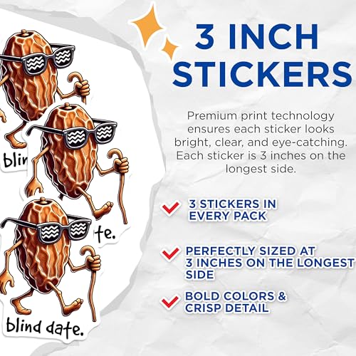 (3 Pack) Blind Date Decals - Funny Fruit - Punny Stickers - 3 Inches On Longest Side - Easy Peel & Apply - Made in USA - 3MCS6346