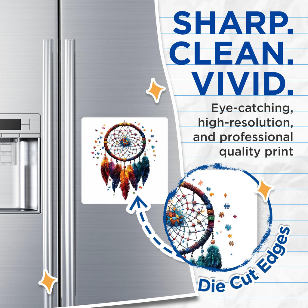 (2 Pack) Dreamcatcher Magnets - Puzzle Piece Art - Autism Awareness Decor - Boho Fridge Accent - Unique Spiritual Design - 5 Inches On Longest Side - Thick Durable Magnet - Made in USA - MAG30696
