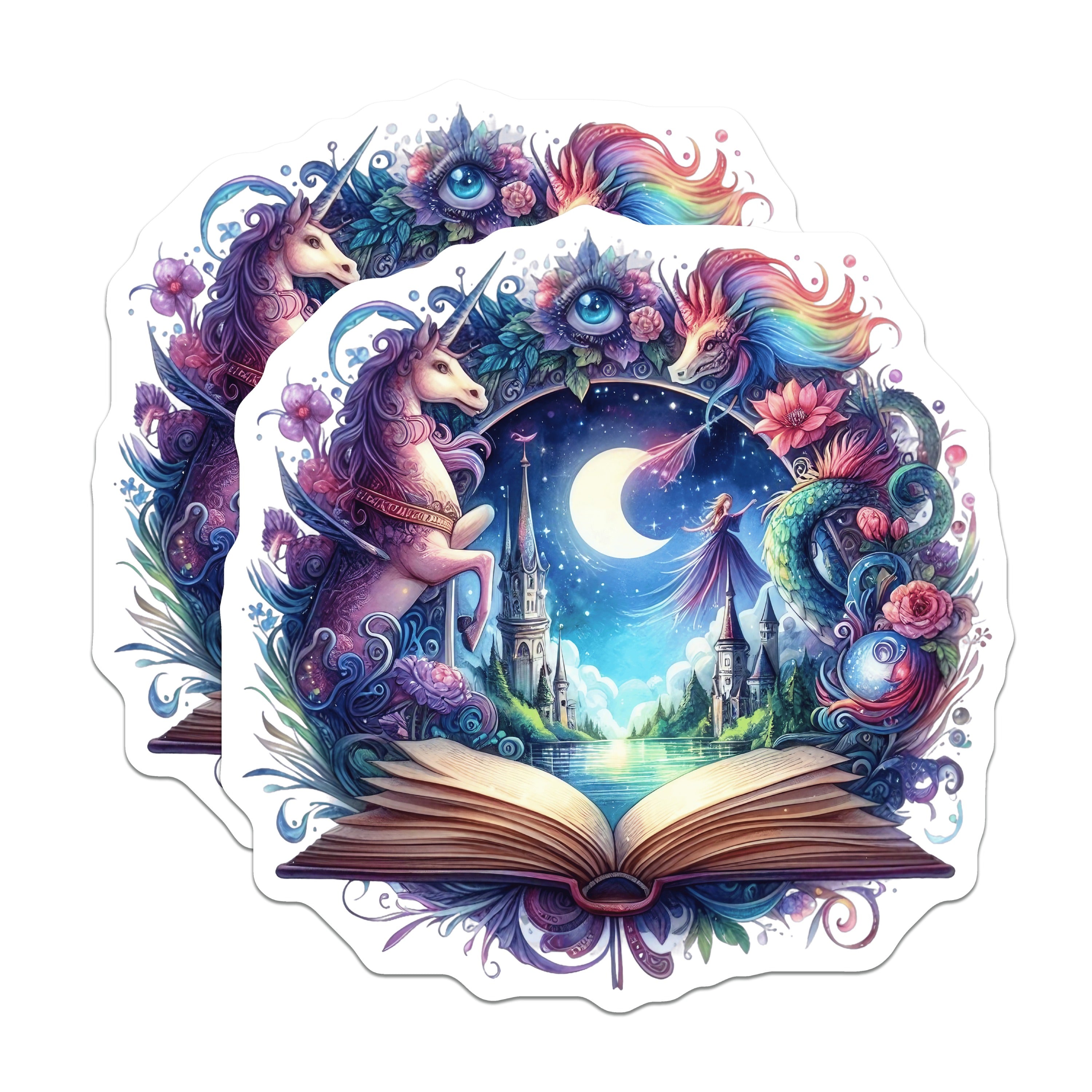 (2 Pack) Fantasy Storybook Magnets - Magical Fairytale Decor - Mystical Book Lover Art - 5 Inches On Longest Side - Thick Durable Magnet - Made in USA - MAG39711