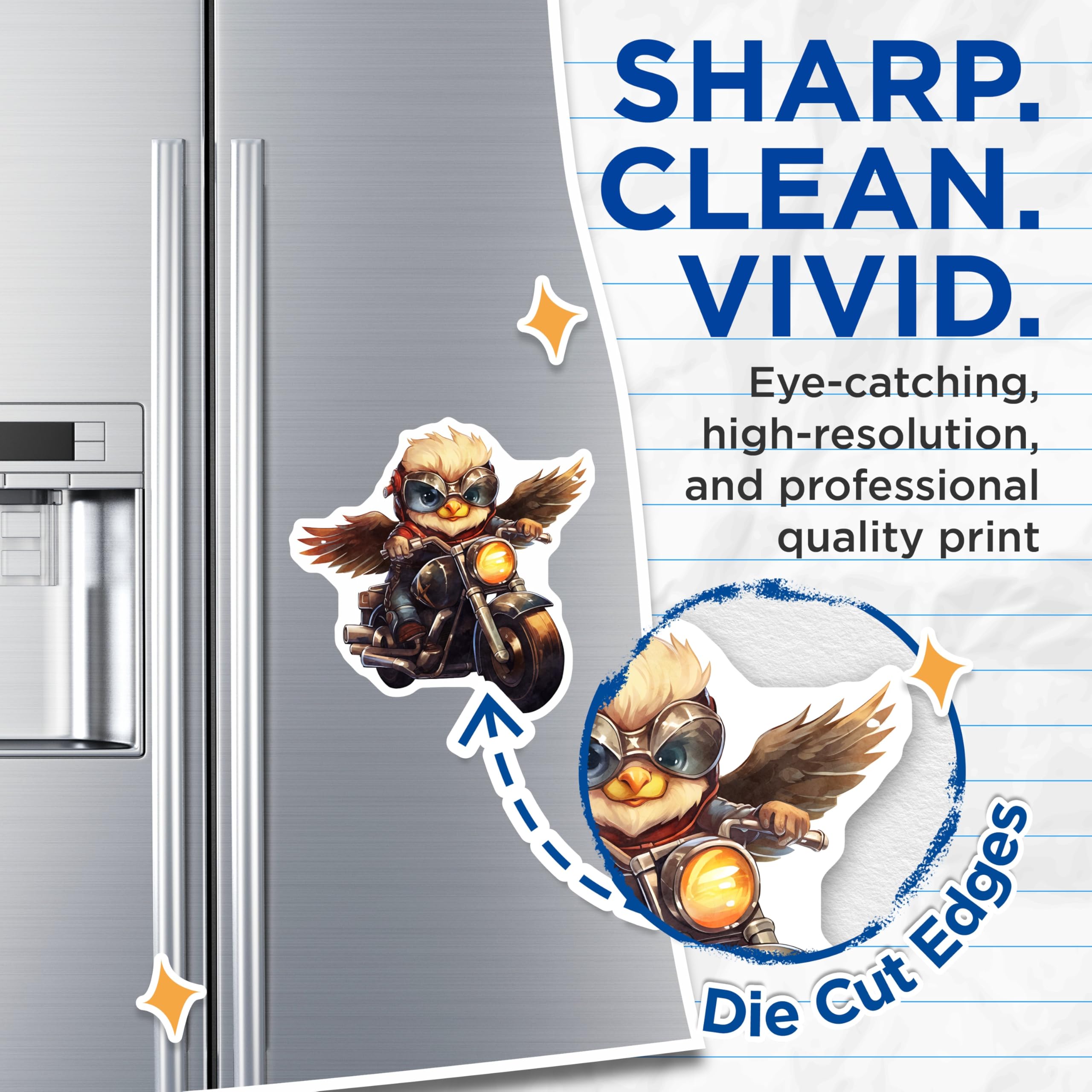 (2 Pack) Owl Biker Magnets - Motorcycle Art - Cute Animal Decor - 5" On Longest Side - Premium Magnet - for Cars, Refrigerators, Toolboxes, Lockers - Made in USA - MAG17031