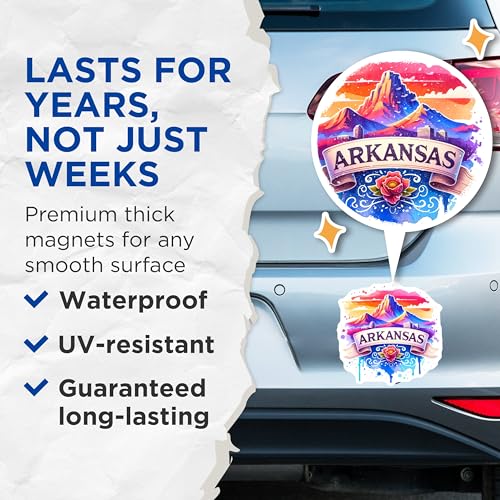 (2 Pack) Arkansas Souvenir Magnets - Scenic Arkansas State Magnets - Travel Keepsake - Artistic Landscape Magnet - 5" On Longest Side - for Cars, Fridges, Toolboxes - Made in USA - MAG6911