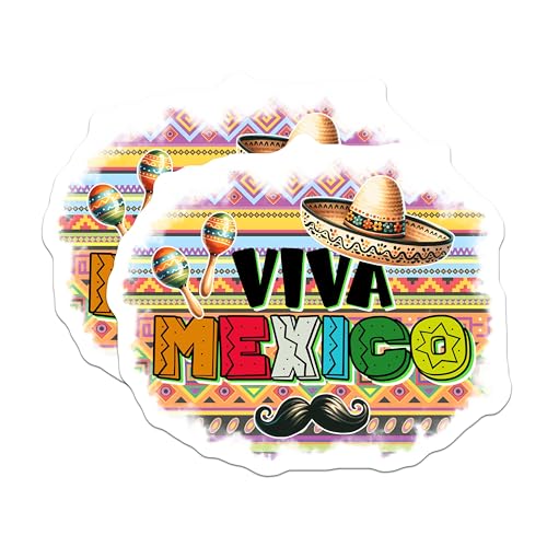(2 Pack) Viva Mexico Stickers - Mexican Culture - Fiesta Decorations - 5" On Longest Side - Sticks to Smooth Flat Surfaces - Made in USA - BMCS8218