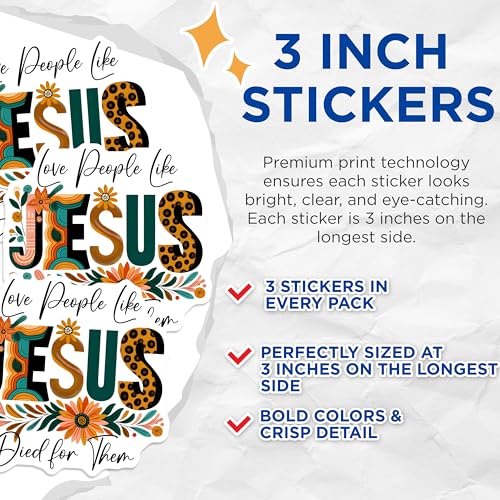 (3 Pack) Jesus Laptop Decals - Christian Stickers - Floral Decal - 3 Inches On Longest Side - Easy Peel & Apply - Made in USA - 3MCS1898