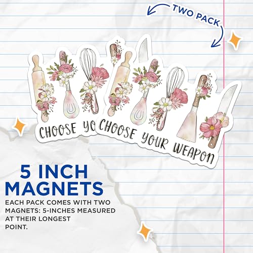 (2 Pack) Choose Your Weapon Magnets - Funny Kitchen Magnets - Floral Utensils Magnets- 5" On Longest Side - for Fridges, Toolboxes, Cars - Made in USA - MAG2874