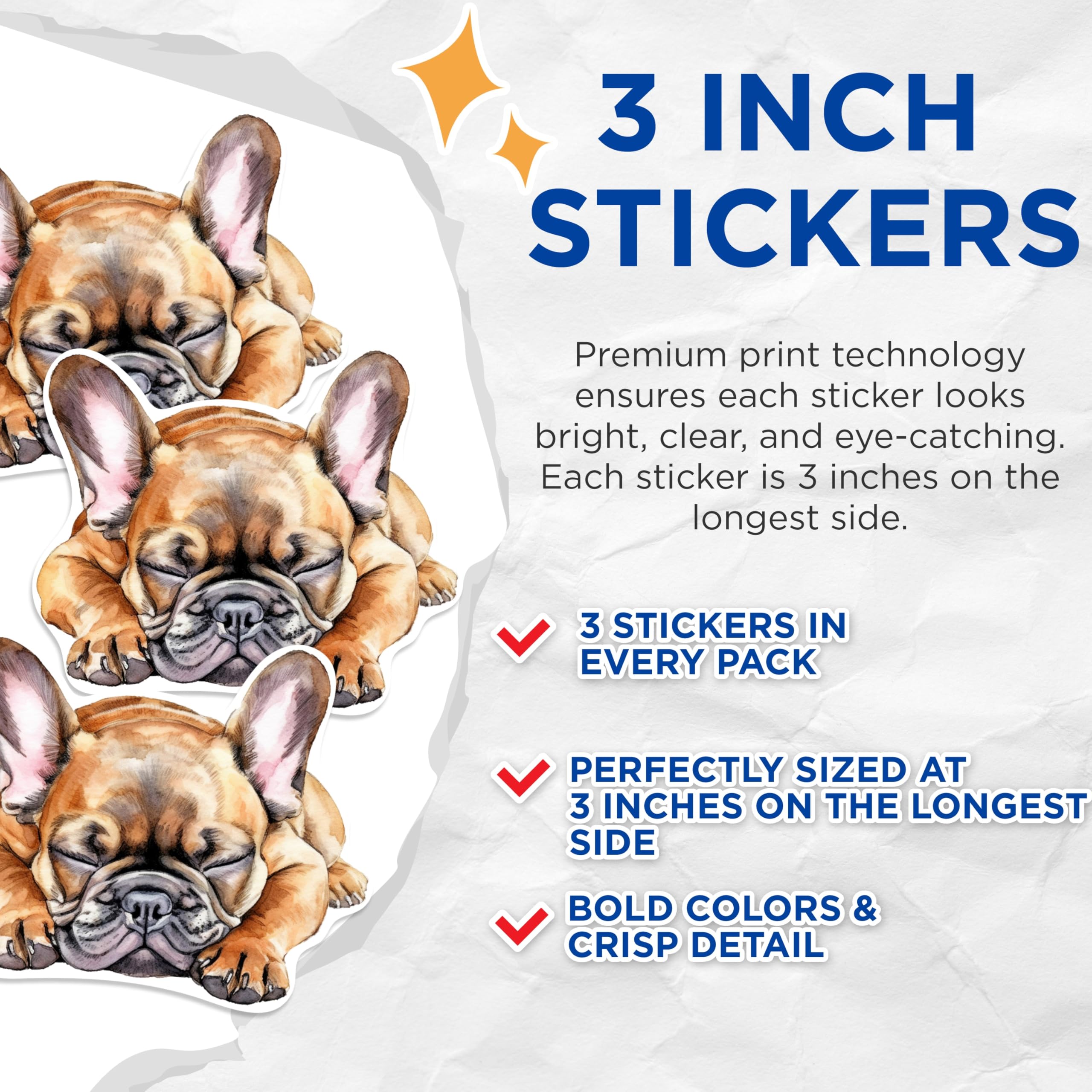 (3 Pack) French Bulldog Decals - Sleeping Dog Stickers - Cute Puppy Decals - 3 Inches On Longest Side - Easy Peel & Apply - Made in USA - 3MCS1059