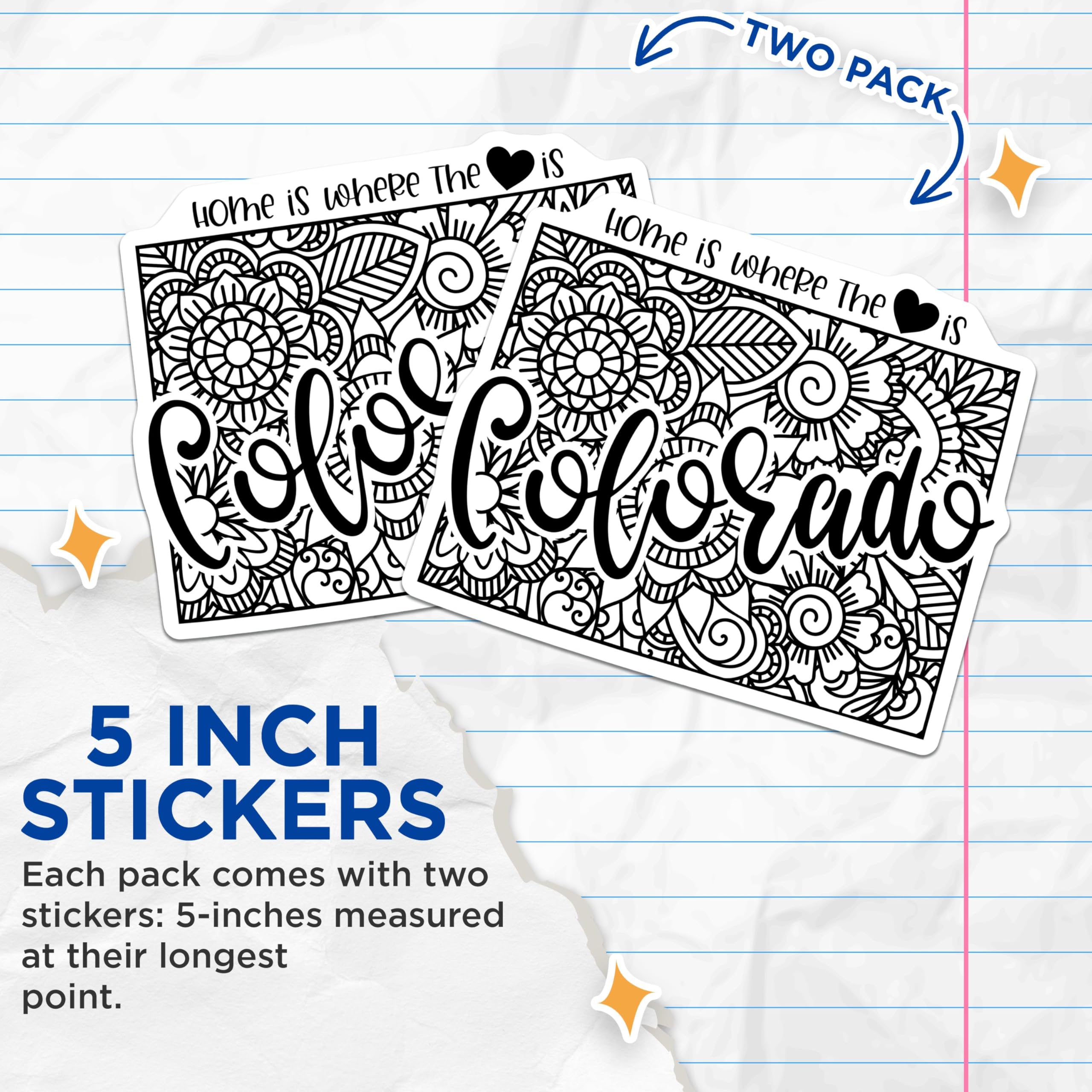 (2 Pack) Colorado State Stickers - Home is Where The Heart is - Floral Art Design - 5" On Longest Side - Sticks to Smooth Flat Surfaces - Made in USA - BMCS9104