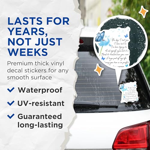 (2 Pack) Bereavement Quote Stickers - Blue Butterfly Stickers - Dandelion Stickers - 5" On Longest Side - Sticks to Smooth Flat Surfaces - Made in USA - BMCS6140